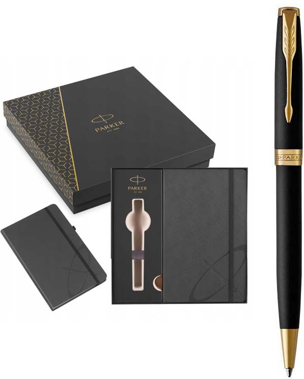 Набір Parker ручка кулькова SONNET 17 Matte Black Lacquer GT BP + блокнот Parker + в подарунковій упаковці GIFT24 (84832b24)