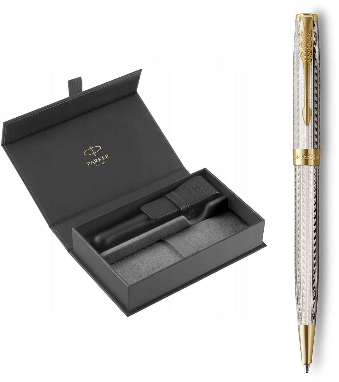 Набір Parker ручка кулькова SONNET 17 Silver Mistral GT BP + шкіряний чохол + в подарунковій упаковці GIFT24 (88632b24)