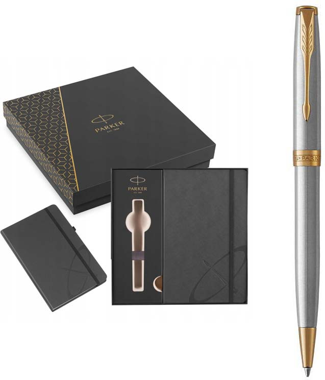 Набір Parker ручка кулькова SONNET 17 Stainless Steel GT BP + блокнот Parker + в подарунковій упаковці GIFT24 (84132b24)