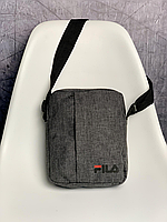 Мессенджер Fila сірий меланж сумка Брендовая барсетка фила сумка на плечо лого чёрное