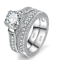 Женские обручальные серебряные кольца 2 шт 925 проба помолвочное кольцо с кубическим цирконием Wedding Rings 5