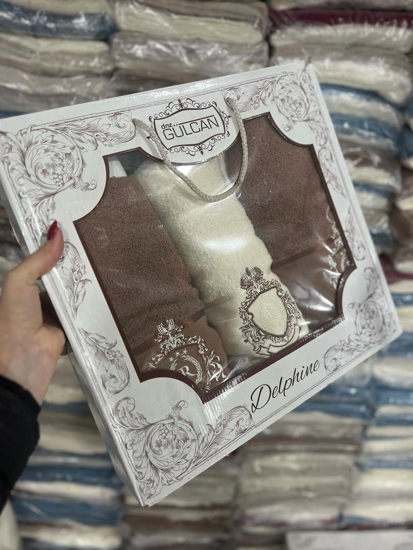 Набір махрових рушників у подарунковій коробці 3 штуки в комплекті