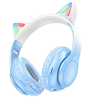 Беспроводные Bluetooth наушники Hoco W42 Cat Ears с подсветкой (Синий) e11p10