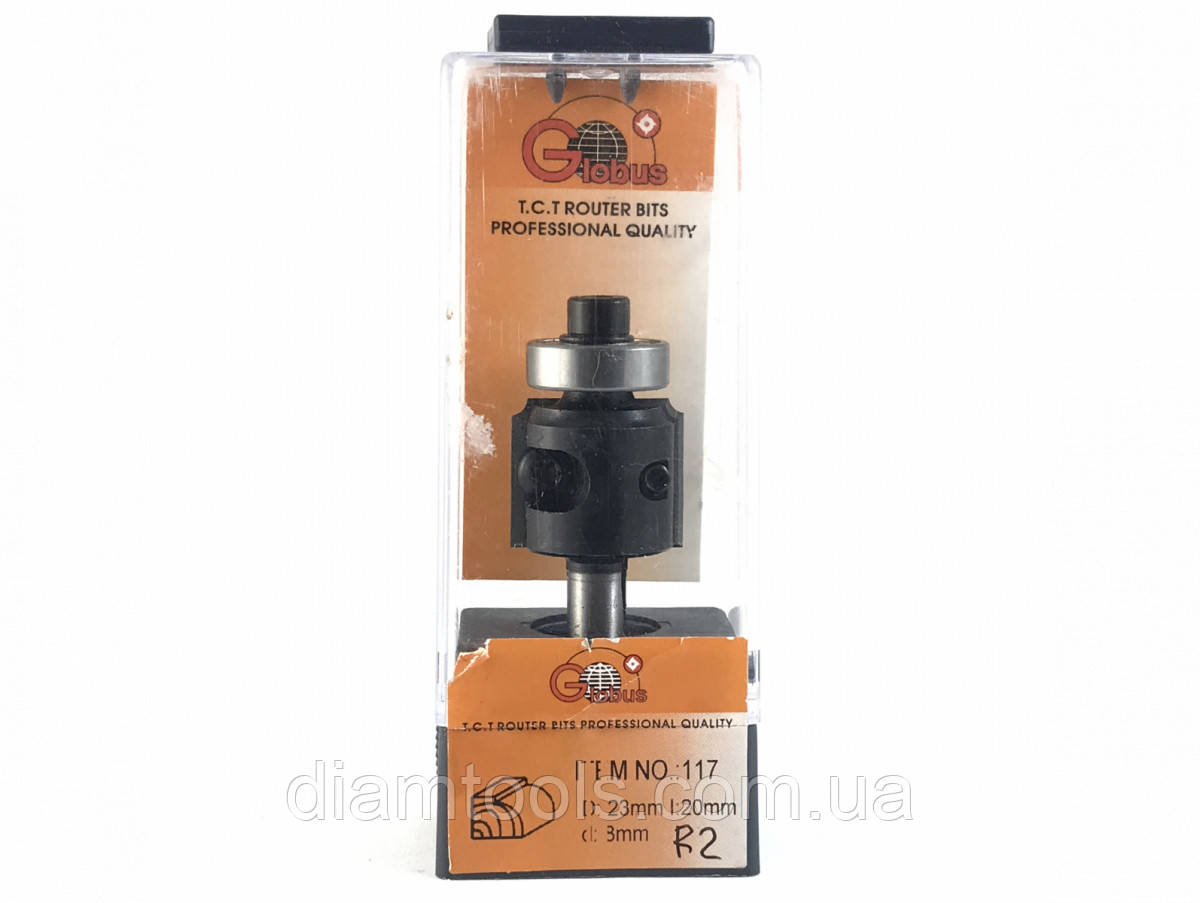 Фреза кромкова калювальна Глобус 117 D23 d8 L60 h20 R2 зі змінними ножами