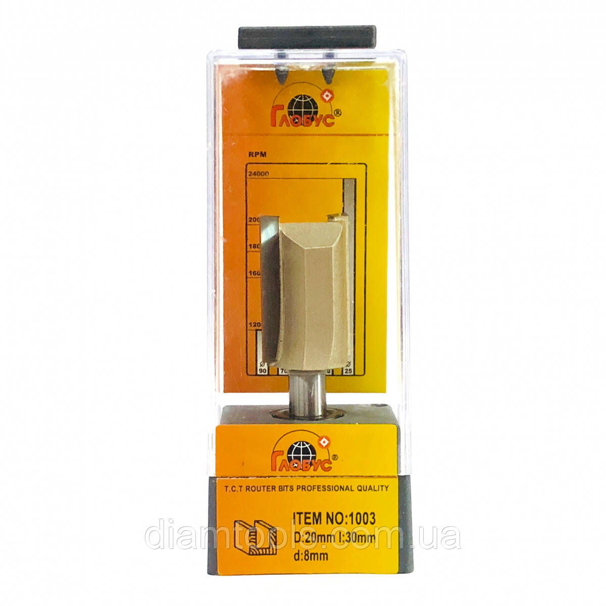 Фреза пазова пряма ГЛОБУС 1003 D20 d8 L65 h30, фото 1
