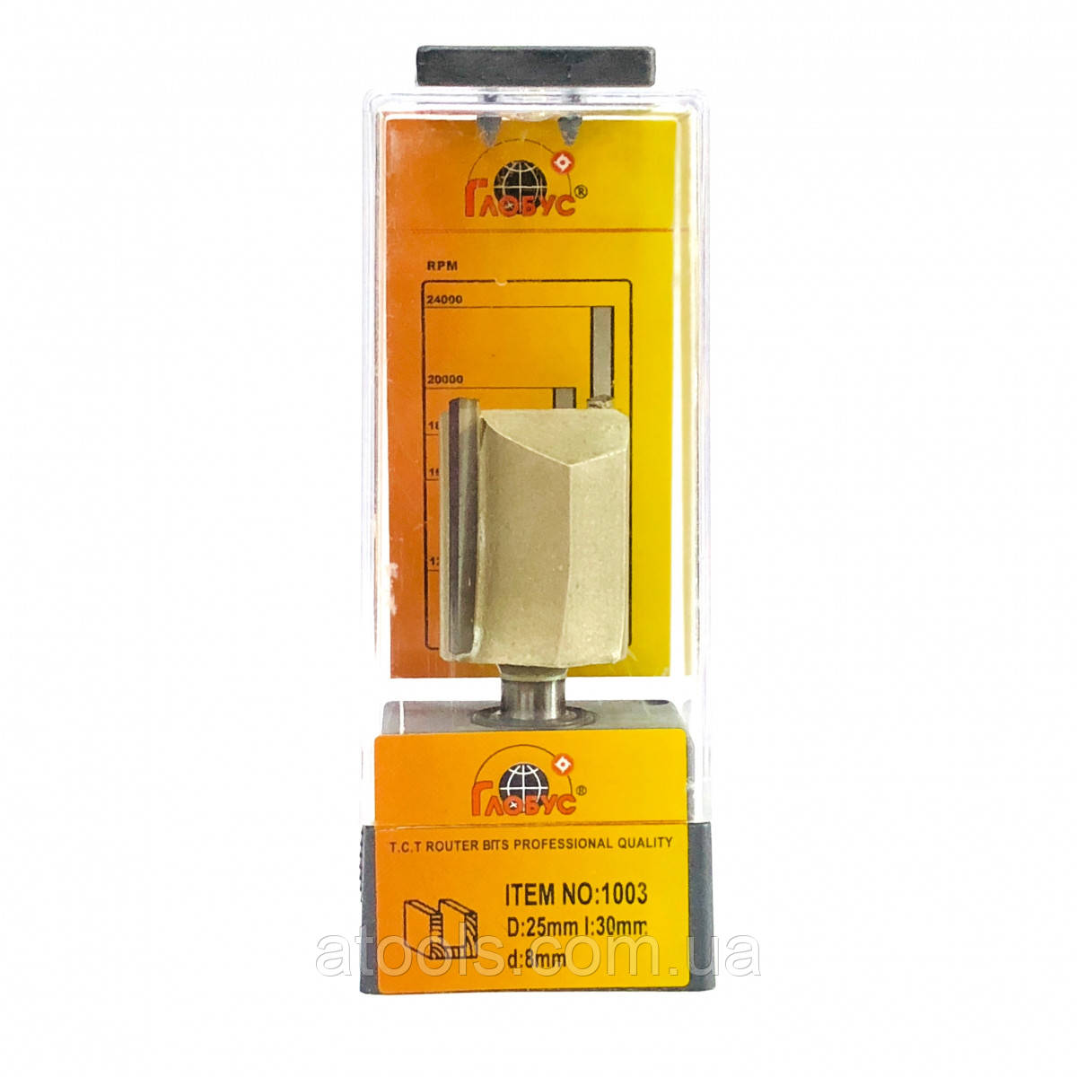Фреза пазова пряма ГЛОБУС 1003 D25 d8 L65 h30
