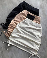 Женская юбка с затяжками с эффектом пуш апп (черная, молочная, пудра)