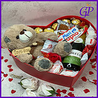 Подарочный набор на 14 февраля с плюшевым мишкой и мыльной трояндой, подарок на день влюбленных для девушки