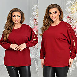 Стильна жіноча блузка туніка з розрізами на рукавах та по боках, батал великі розміри