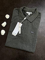 Чоловіче поло Lacoste сіра стильна футболка поло лакосту на літо брендова чоловіча футболка з коміром