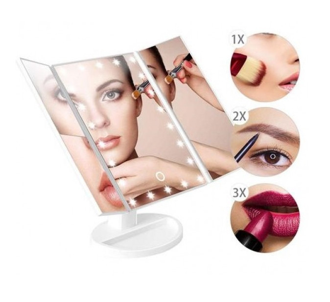 Тройное зеркало для макияжа с подсветкой. QX-159 Цвет: белый - фото 1 - id-p2103169823