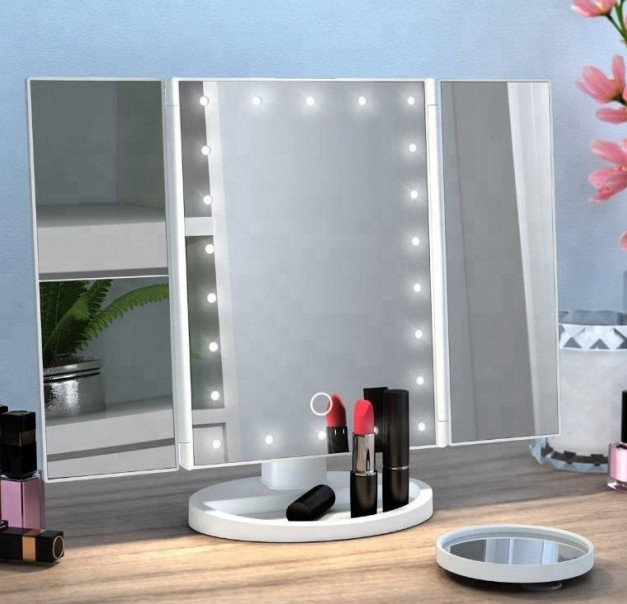 Тройное зеркало для макияжа с подсветкой. QX-159 Цвет: белый - фото 5 - id-p2103169823