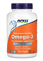 Жирные кислоты Омега-3 180 мг ЕПК / 120 мг ДГК от NOW Foods, 180 капсул покрытых кишечнорастворимой оболочкой