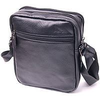 Стильная мужская сумка из натуральной зернистой кожи 21398 Vintage Черная высокое качество