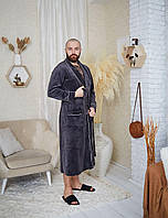 Мужской велюровый халат на запах Tomiko 404, Графитовый, M