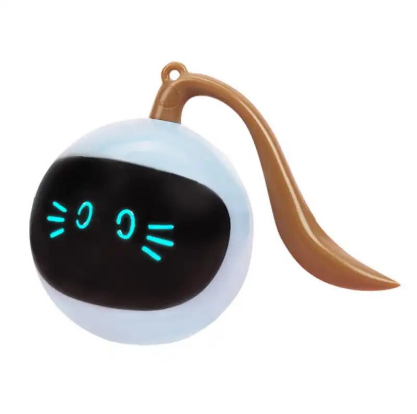 Інтерактивна USB Смарт іграшка LED Magic Ball обертаючийся м'ячик з хвостиком для котів і маленьких собак - блакитний