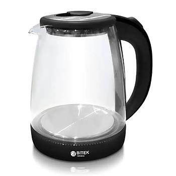 Електрочайник скляний чайник із синім LED-підсвічуванням на 1,8 л BITEK BT-3110 Чайник потужністю 2400 Вт