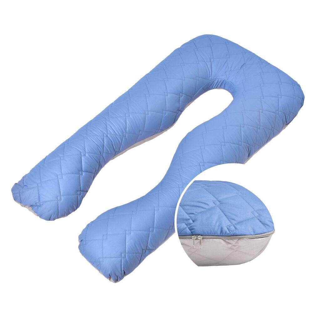 Наволочка на П-подушку стьобана для вагітних і відпочинку 140х75х20 см із блискавкою джинс/св.сіра