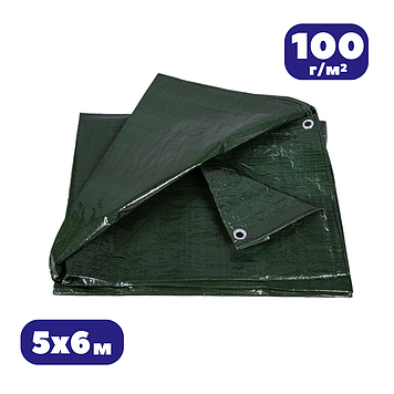 Тент 100 г/м² 5х6м з кільцями Agrostar тарпаулін для укриття зерна, водонепроникний зелений для зерна від дощу