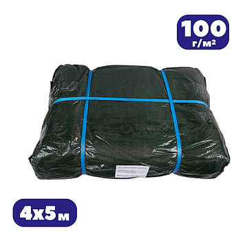 Тент 100 г/м² 4х5м з кільцями Agrostar тарпаулін для укриття зерна, водонепроникний зелений для зерна від дощу