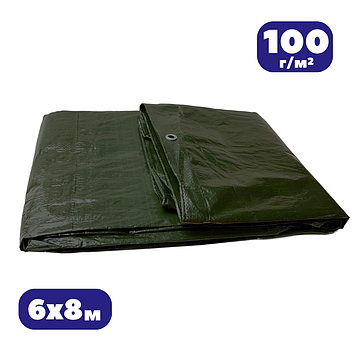 Тент 100 г/м² 6х8м з кільцями Agrostar тарпаулін для укриття зерна, водонепроникний зелений для зерна від дощу
