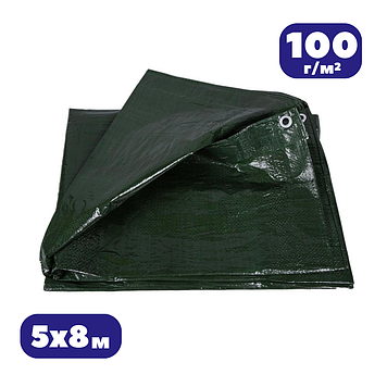 Тент 100 г/м² 5х8м з кільцями Agrostar тарпаулін для укриття зерна, водонепроникний зелений для зерна від дощу