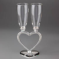 Свадебные бокалы на металлической ножке цвет серебро Сердце в наборе 2 шт 1010G_VER