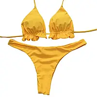 Женский купальник бикини желтого цвета лиф на завязках