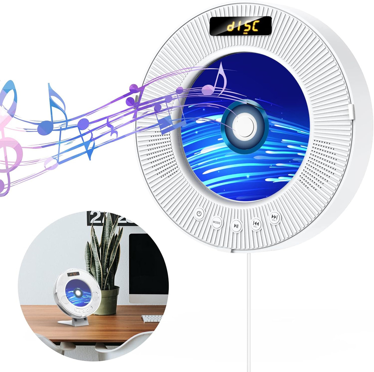 Настінний портативний CD-плеєр із вбудованими динаміками Hi-Fi
