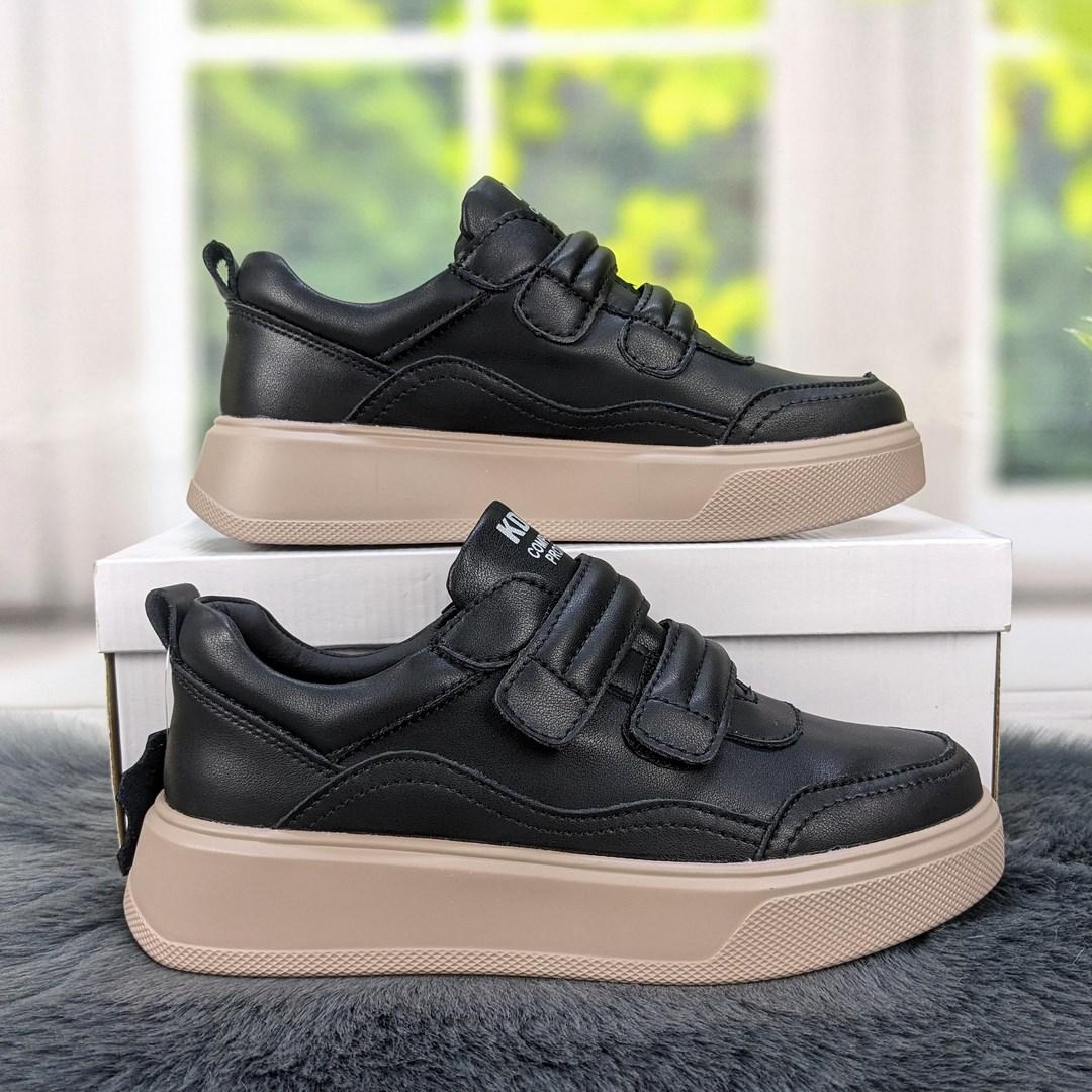 Кросівки жіночі шкіряні чорні на липучках KDSL 4362_2, фото 1