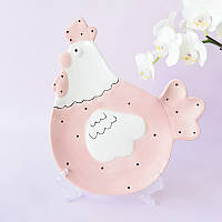 Тарелка керамическая Курица Пасха 6791 23х20 см розовая o