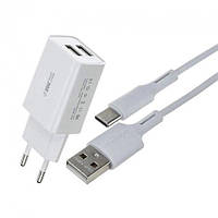 Cетевое зарядное устройство EU и кабель USB-Type-C WK RP-U95-White 2.0A белый o