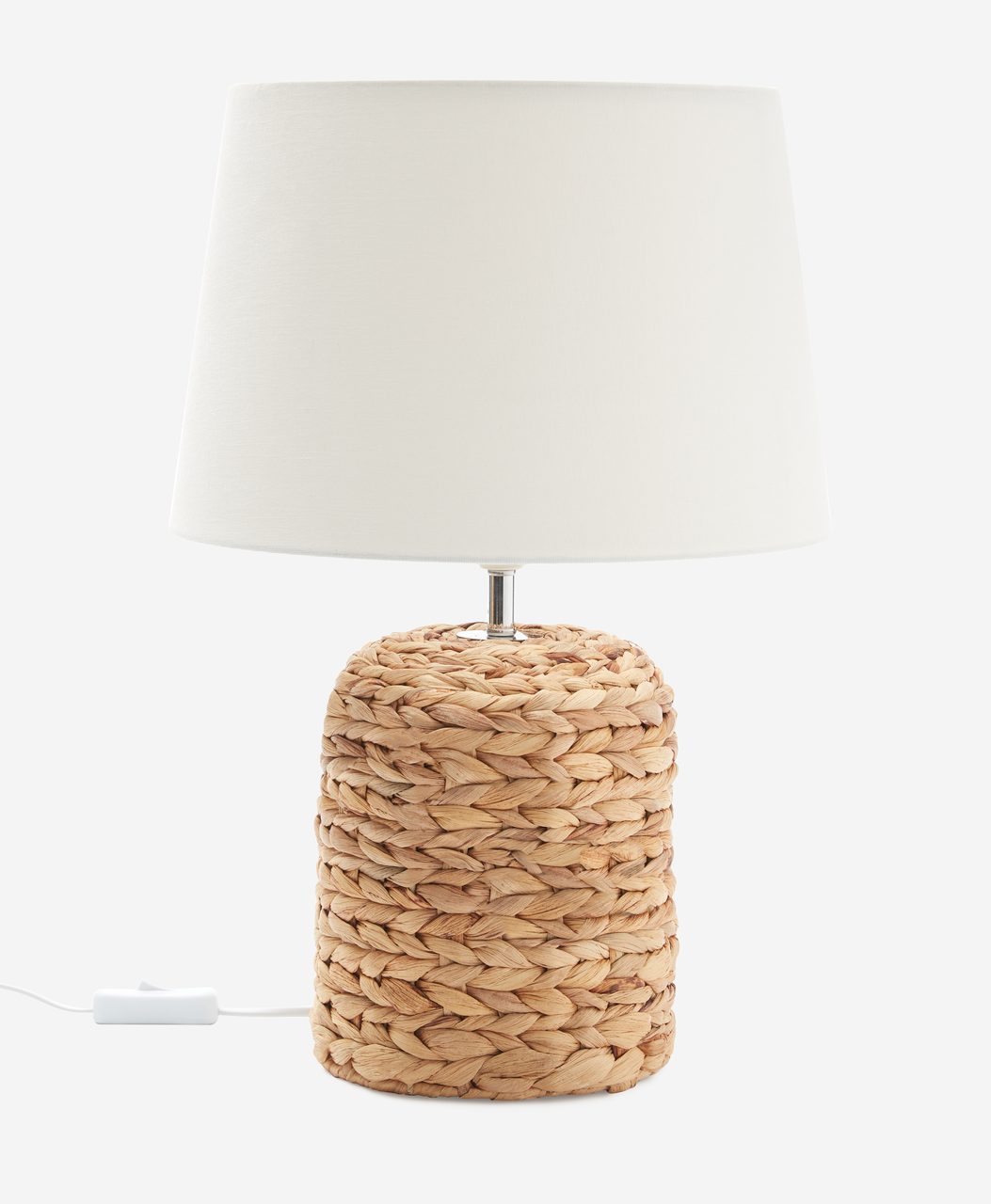 Декоративна настільна, приліжкова лампа-нічник з текстильним абажуром і плетеним корпусом Pepco для спальні та вітальні, біла