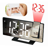 Настільний електронний годинник з будильником і календарем RD дзеркальний годинник з проектором часу, Чорний