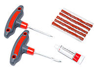 Набор инструментов для ремонта шин 8 предметов(шило и протяжка с прорезиненными рукоятками,шнуры,клей), в