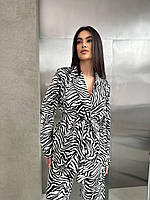 Женский весенний костюм зебра кофта+штаны ткань: шелк Армани Мод 364