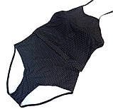 Жіночий купальник суцільний чорний злитий з прозорими вставками в горошок L, фото 2