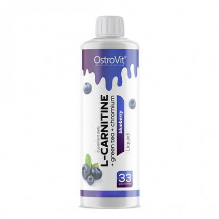 Жироспалювач OstroVit L-Carnitine + Green tea + Chromium Liquid 500 ml (Blueberry), фото 1