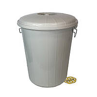 Бак с крышкой для мусора 70Л на зажимах, круглый, пластик, серый SNMZ