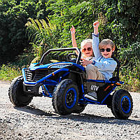 Дитячий електромобіль джип M 4969EBLR-4(24V) Баггі двомісний, 4 мотори, шкіряне сидіння / синій