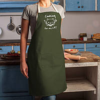 Фартук "Cooking for my cat", green-khaki, green-khaki, англійська