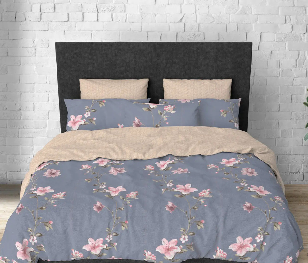 Двоспальна постільна білизна з простирадлом на гумці Ранфорс (22185) Постільна білизна з натуральних тканин, фото 1