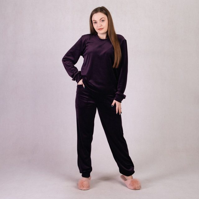 Пижама велюровая женская однотонный фиолетовый 46-54р.