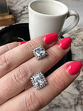 Сережки-гвоздики квадрат Тіффані з каменем зі срібла 925 проби топ