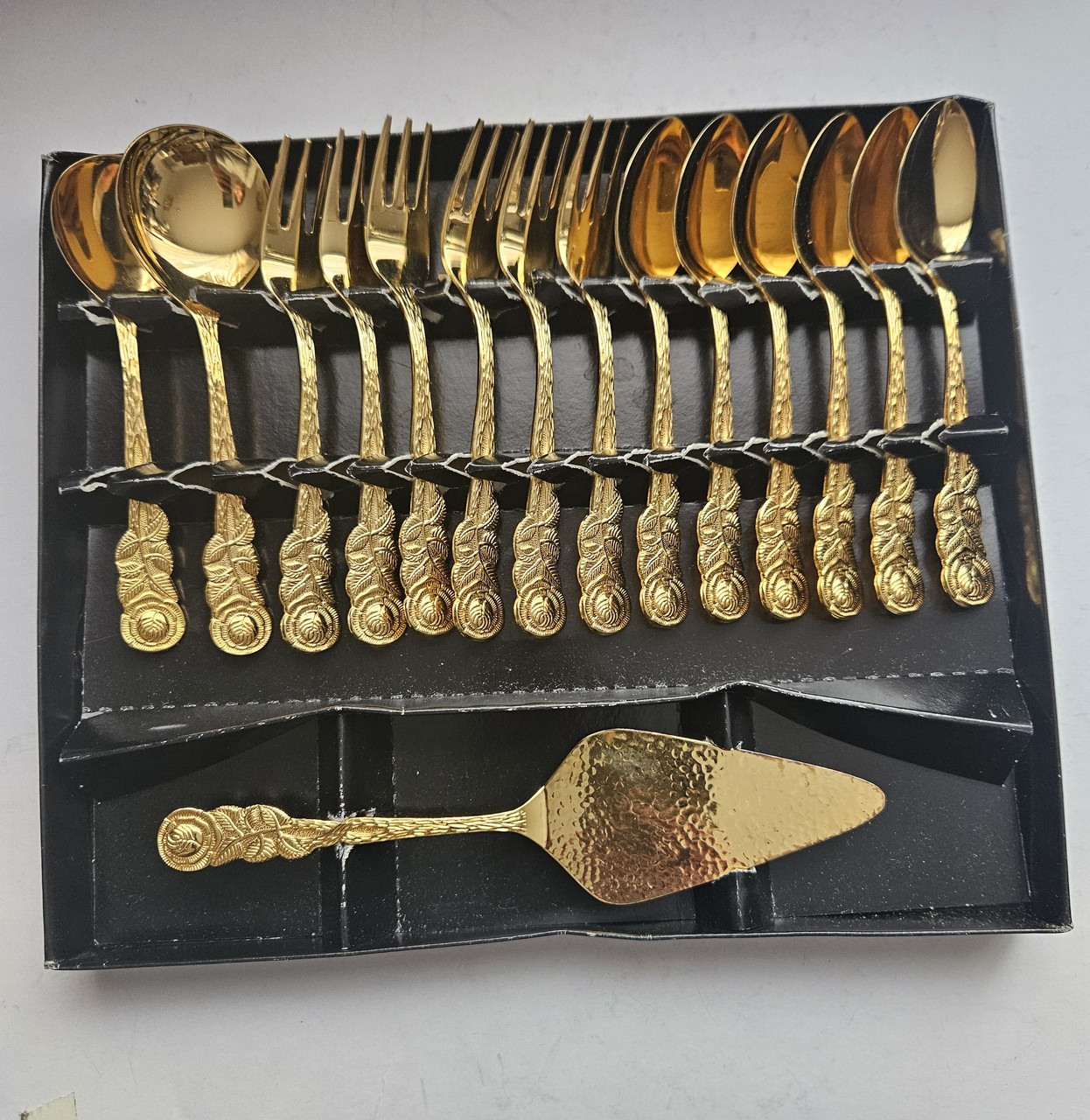 Набір приладів для десерту позолочений Трояндовий, фото 1