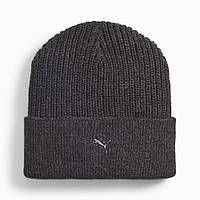 Шапка спортивна Puma Metal Cat Beanie 024874 01 (чорна, акрил, в'язана, з відворотом, тепла, логотип пума)