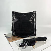 Женская кожаная сумка черная в лазерной обработке Farfalla Rosso