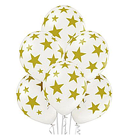 Латексні повітряні кульки В105 12" (30 см) "Зірки золоті" білі металік Belbal 25 шт