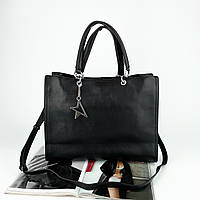 Женская кожаная классическая сумка на и через плечо на три отделения Polina & Eiterou черная