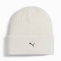 Шапка спортивна Puma Metal Cat Beanie 024874 02 (біла, акрил, в'язана, з відворотом, тепла, логотип пума)